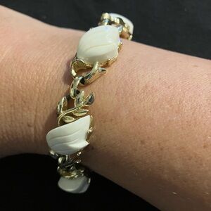 Estate Gold and Cream Leaf Motif Bracelet